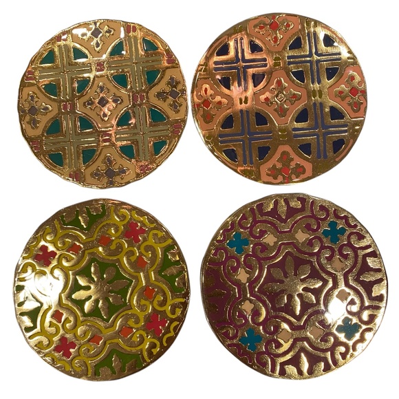 NWT anthropology "Aliye Geometric Patterns Metal Coasters" set of 4 - Picture 1 of 7